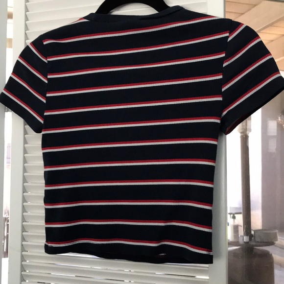 Striped Fitted Ribbed Crop Top Shirt - Picture 5 of 5